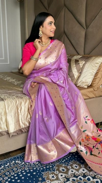 PAITHANI_HOUSE197 New Collection: Paithani Silk Saree with Triple Muniya Border and Meena Work - Lavender