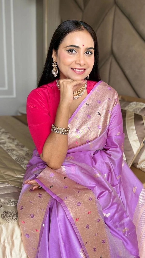 PAITHANI_HOUSE197 New Collection: Paithani Silk Saree with Triple Muniya Border and Meena Work - Lavender