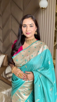 PAITHANI_HOUSE195 New Collection: Paithani Silk Saree with Triple Muniya Border and Meena Work - Aqua Blue