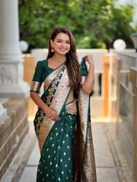 PAITHANI_HOUSE261 New Luxury Banarasi Soft Silk Saree with Rich Meenakari Pallu & Weaving Borde-BANARASI - 7 - BOTTLE GREEN