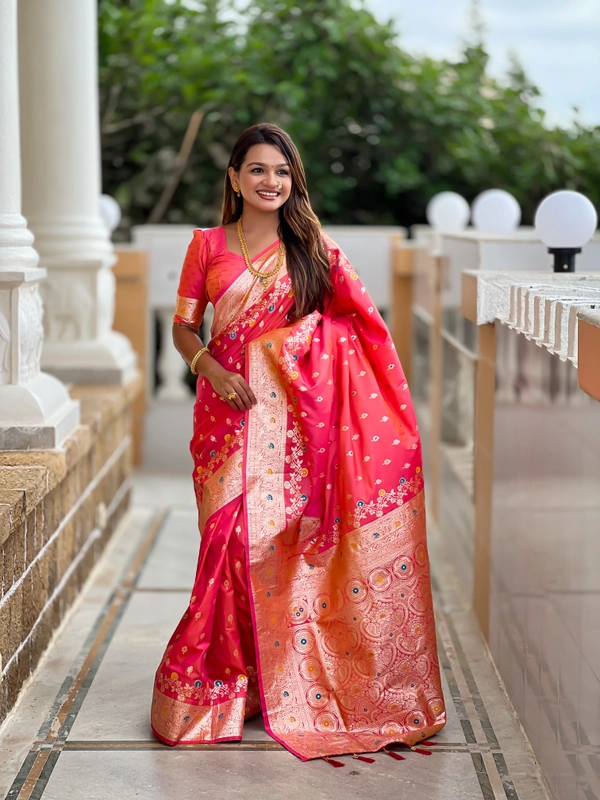 PAITHANI_HOUSE262 New Luxury Banarasi Soft Silk Saree with Rich Meenakari Pallu & Weaving Borde-BANARASI - 7 - GAKRI PINK