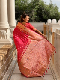 PAITHANI_HOUSE262 New Luxury Banarasi Soft Silk Saree with Rich Meenakari Pallu & Weaving Borde-BANARASI - 7 - GAKRI PINK