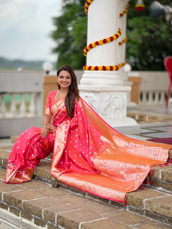 PAITHANI_HOUSE262 New Luxury Banarasi Soft Silk Saree with Rich Meenakari Pallu & Weaving Borde-BANARASI - 7 - GAKRI PINK
