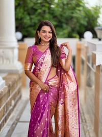 PAITHANI_HOUSE265 New Luxury Banarasi Soft Silk Saree with Rich Meenakari Pallu & Weaving Borde-BANARASI - 7 - ONION