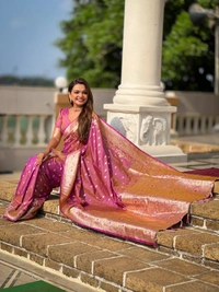 PAITHANI_HOUSE265 New Luxury Banarasi Soft Silk Saree with Rich Meenakari Pallu & Weaving Borde-BANARASI - 7 - ONION