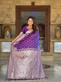 PAITHANI_HOUSE266 New Luxury Banarasi Soft Silk Saree with Rich Meenakari Pallu & Weaving Borde-BANARASI - 7 - PURPLE