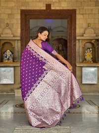 PAITHANI_HOUSE266 New Luxury Banarasi Soft Silk Saree with Rich Meenakari Pallu & Weaving Borde-BANARASI - 7 - PURPLE