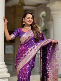 PAITHANI_HOUSE266 New Luxury Banarasi Soft Silk Saree with Rich Meenakari Pallu & Weaving Borde-BANARASI - 7 - PURPLE