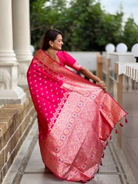 PAITHANI_HOUSE267 New Luxury Banarasi Soft Silk Saree with Rich Meenakari Pallu & Weaving Borde-BANARASI - 7 - RANI PINK