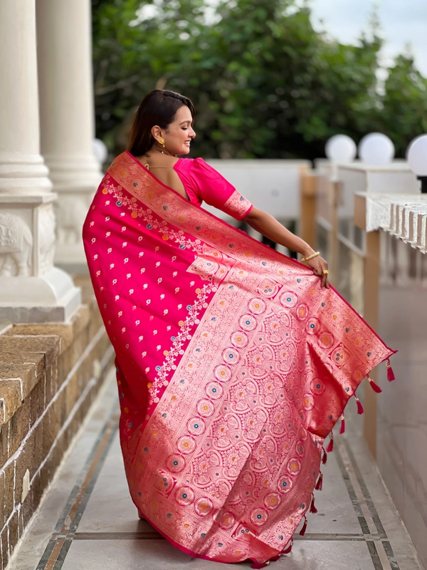 PAITHANI_HOUSE267 New Luxury Banarasi Soft Silk Saree with Rich Meenakari Pallu & Weaving Borde-BANARASI - 7 - RANI PINK