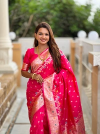 PAITHANI_HOUSE267 New Luxury Banarasi Soft Silk Saree with Rich Meenakari Pallu & Weaving Borde-BANARASI - 7 - RANI PINK