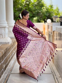PAITHANI_HOUSE268 New Luxury Banarasi Soft Silk Saree with Rich Meenakari Pallu & Weaving Borde-BANARASI - 7 - WINE