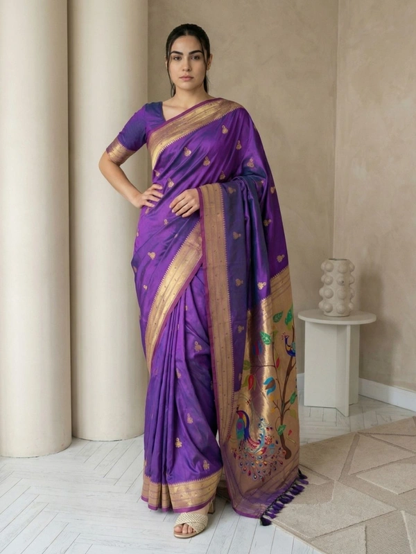 Original Jhumkha Paithani Silk Saree �  Collection with Rich Woven Brocade Blouse