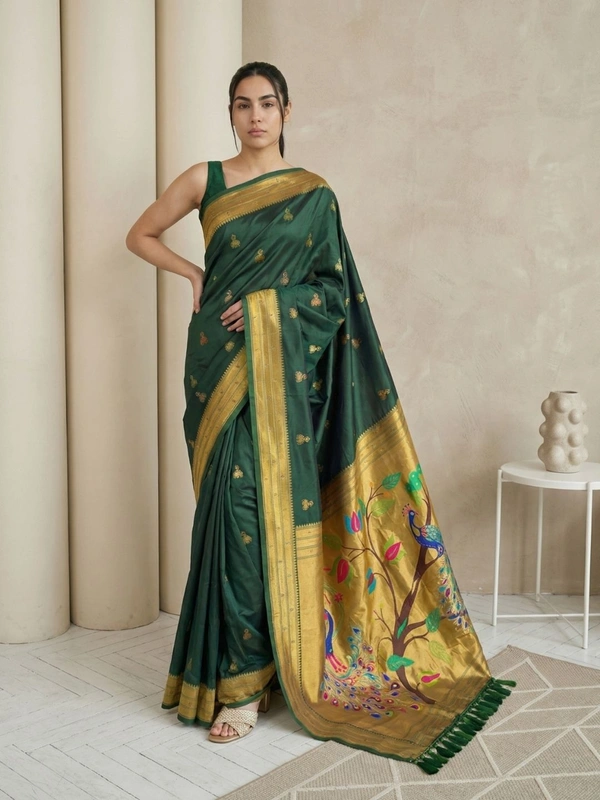 Original Jhumkha Paithani Silk Saree �  Collection with Rich Woven Brocade Blouse