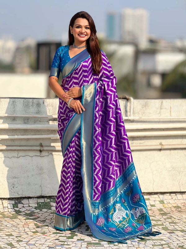 Original Soft Silk Ikkat Fusion Saree with Traditional Pichwai Pallu