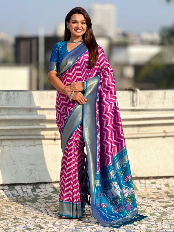 Original Soft Silk Ikkat Fusion Saree with Traditional Pichwai Pallu