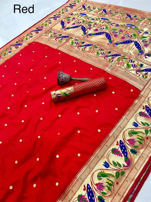 PAITHANI_HOUSE186 Paithani Silk Saree: Traditional Zari Weaving Paithani Saree with Peacock Border & Butti Work | Festive & Wedding Collection - RED