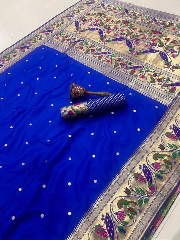 PAITHANI_HOUSE187 Paithani Silk Saree: Traditional Zari Weaving Paithani Saree with Peacock Border & Butti Work | Festive & Wedding Collection - Royal Blue