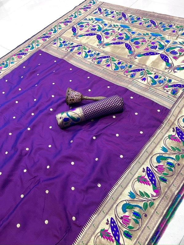 PAITHANI_HOUSE191 Paithani Silk Saree: Traditional Zari Weaving Paithani Saree with Peacock Border & Butti Work | Festive & Wedding Collection - Deep Purple