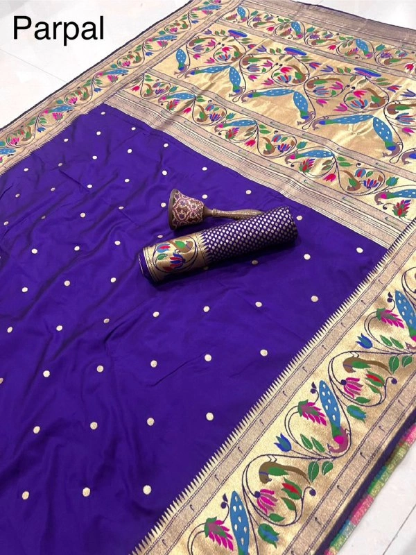 PAITHANI_HOUSE143 Paithani Silk Saree: Traditional Zari Weaving Paithani Saree with Peacock Border & Butti Work | Festive & Wedding Collection - PURPLE