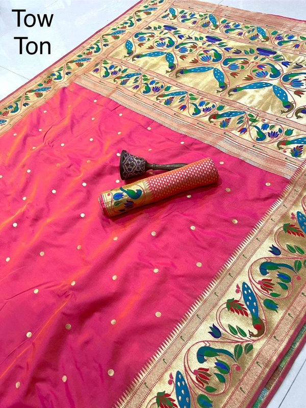 PAITHANI_HOUSE147 Paithani Silk Saree: Traditional Zari Weaving Paithani Saree with Peacock Border & Butti Work | Festive & Wedding Collection - TOW TON