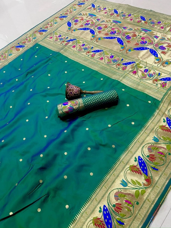 PAITHANI_HOUSE148 Paithani Silk Saree: Traditional Zari Weaving Paithani Saree with Peacock Border & Butti Work | Festive & Wedding Collection - Bottle Green