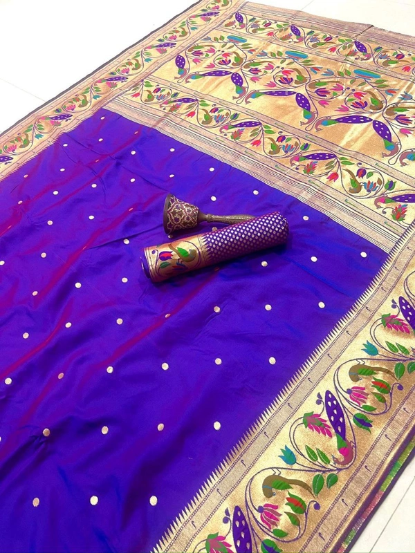 PAITHANI_HOUSE151 Paithani Silk Saree: Traditional Zari Weaving Paithani Saree with Peacock Border & Butti Work | Festive & Wedding Collection - Royal Purple