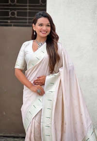Pastel Paithani Saree with Silver Zari Weaving & Peacock Meenakari Pallu - FREE, CREAM