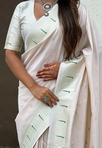 Pastel Paithani Saree with Silver Zari Weaving & Peacock Meenakari Pallu - FREE, CREAM