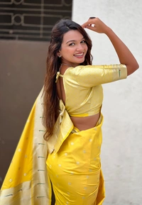Pastel Paithani Saree with Silver Zari Weaving & Peacock Meenakari Pallu - FREE, YELLOW