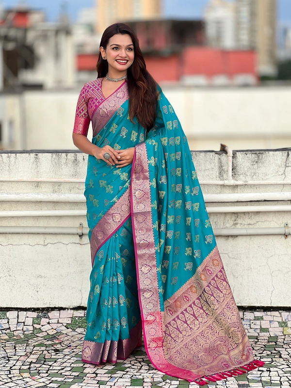 Patola Silk Saree with Meenakari Bandhani Weaves & Rich Zari Pallu