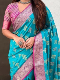 Patola Silk Saree with Meenakari Bandhani Weaves & Rich Zari Pallu - FREE, SKY