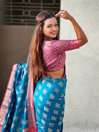 Patola Silk Saree with Meenakari Bandhani Weaves & Rich Zari Pallu - FREE, BLUE
