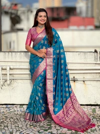 Patola Silk Saree with Meenakari Bandhani Weaves & Rich Zari Pallu - FREE, BLUE
