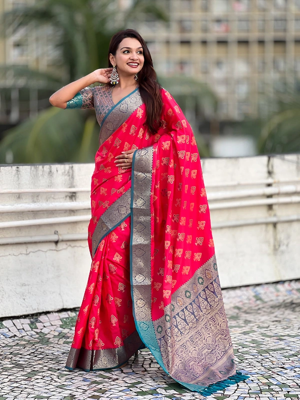 Patola Silk Saree with Meenakari Bandhani Weaves & Rich Zari Pallu - FREE, PINK