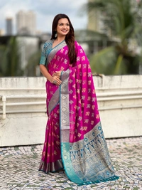 Patola Silk Saree with Meenakari Bandhani Weaves & Rich Zari Pallu - FREE, PURPLE