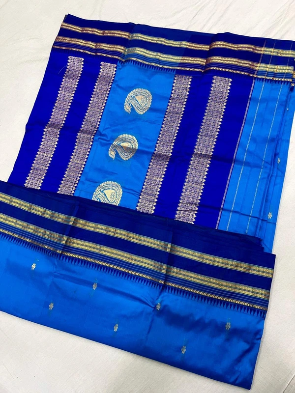 Premium Artistry Handloom Narayanpeth Saree with Elegant Zari - Free, Sky Blue