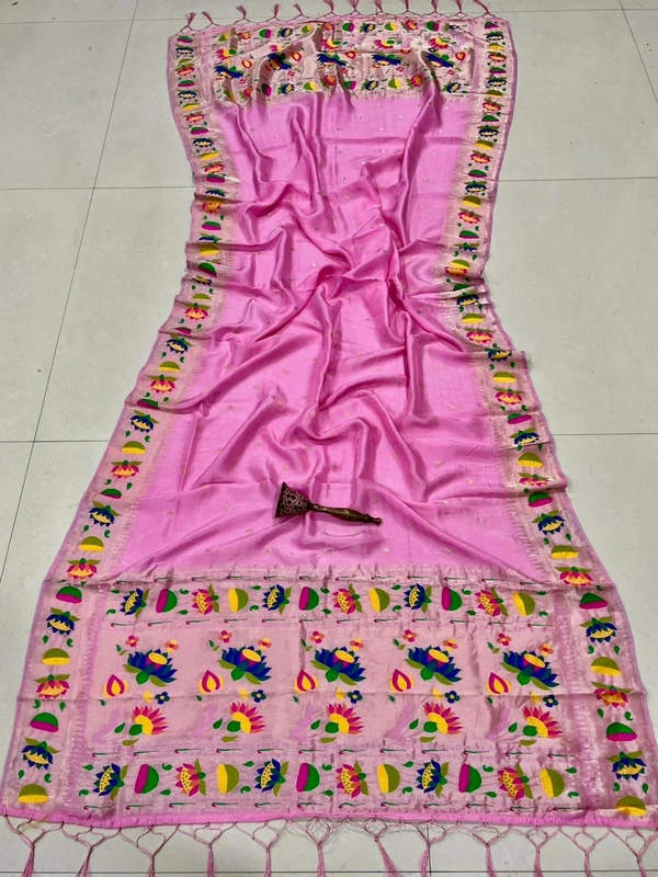 Premium Baby Pink Dupatta Silk Saree with Elegant Zari Weave & Meenakari Lotus Pallu - 2.5mt, Baby Pink