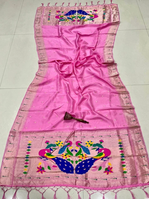 Premium Baby Pink Viscose Silk Dupatta with Elegant Zari Weave & Traditional Peacock Motifs - 2.5mt, Baby Pink