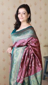 Premium Banarasi Soft Silk Saree with Gold Zari Zigzag Geometric Weaves - FREE, CORAL