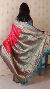 Premium Banarasi Soft Silk Saree with Gold Zari Zigzag Geometric Weaves - FREE, PINK