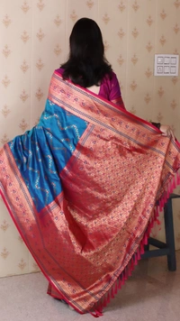 Premium Banarasi Soft Silk Saree with Gold Zari Zigzag Geometric Weaves - FREE, RAMA