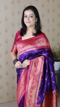 Premium Banarasi Soft Silk Saree with Gold Zari Zigzag Geometric Weaves - FREE, VIOLET