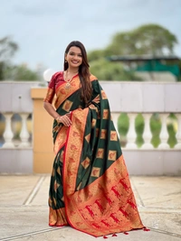PAITHANI_HOUSE314 Premium Banarasi Soft Silk Saree with Rich Contrast Pallu & Blouse - APURVA SILK - B GREEN