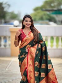 PAITHANI_HOUSE314 Premium Banarasi Soft Silk Saree with Rich Contrast Pallu & Blouse - APURVA SILK - B GREEN