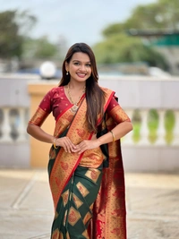 PAITHANI_HOUSE314 Premium Banarasi Soft Silk Saree with Rich Contrast Pallu & Blouse - APURVA SILK - B GREEN