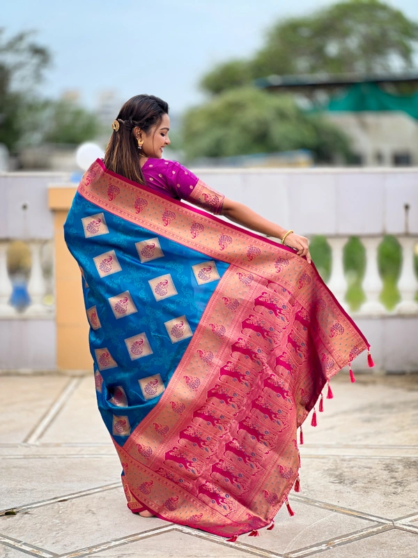 PAITHANI_HOUSE315 Premium Banarasi Soft Silk Saree with Rich Contrast Pallu & Blouse - APURVA SILK - FIROZI