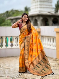PAITHANI_HOUSE316 Premium Banarasi Soft Silk Saree with Rich Contrast Pallu & Blouse - APURVA SILK - MUSTURED ORANGE