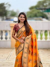 PAITHANI_HOUSE316 Premium Banarasi Soft Silk Saree with Rich Contrast Pallu & Blouse - APURVA SILK - MUSTURED ORANGE