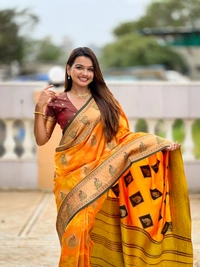 PAITHANI_HOUSE316 Premium Banarasi Soft Silk Saree with Rich Contrast Pallu & Blouse - APURVA SILK - MUSTURED ORANGE